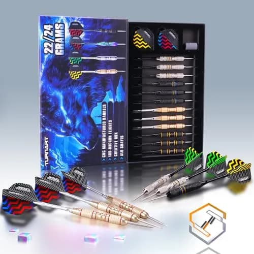Turnart Darts Metal Tip Set - Steel Tip Darts Set Professional Metal Darts | 12 Darts & Spare Parts Box thumbnail 8