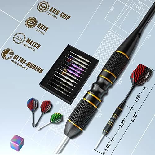 Turnart Darts Metal Tip Set - Steel Tip Darts Set Professional Metal Darts | 12 Darts & Spare Parts Box thumbnail 2