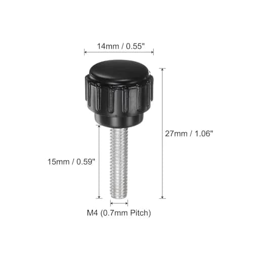 uxcell M4 x 15mm Male Thread Knurled Knobs, 20pcs Black Plastic Round Head Thumb Screws | Industrial Machinery Parts thumbnail 2