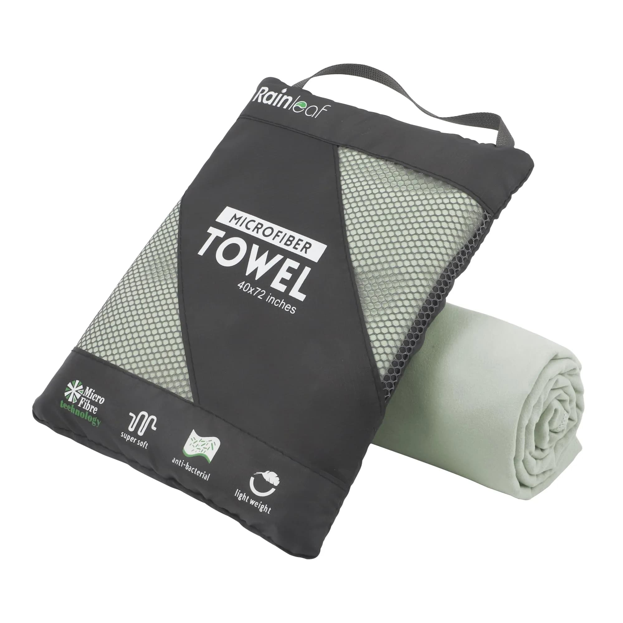 Rainleaf Microfiber Towel 183cm x 76cm | Super Absorbent, Quick Dry, Lightweight, Bean Green