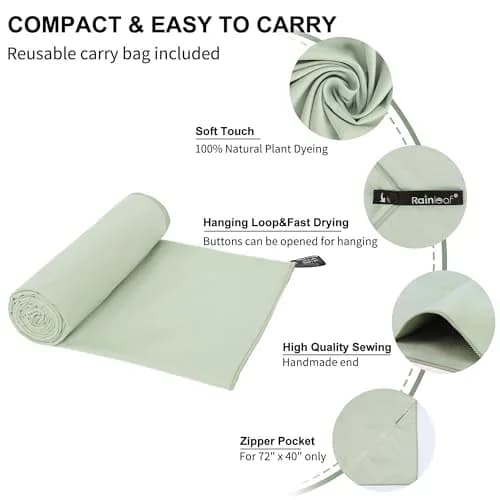 Rainleaf Microfiber Towel 183cm x 76cm | Super Absorbent, Quick Dry, Lightweight, Bean Green thumbnail 3