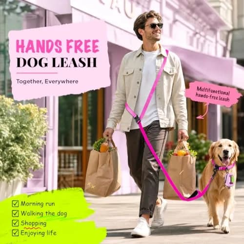 Heelay Hands Free Dog Leash 2.5m (8.2ft) Multifunctional Crossbody Rope with Foam Handle, Pink | Adjustable Training Leash for Medium-Large Dogs thumbnail 7