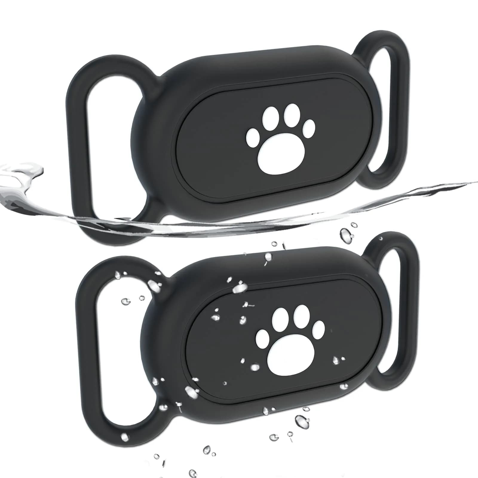 Rzttwl 2 Pack Waterproof Dog Collar Holder for Samsung Galaxy SmartTag2, Pink Blue | Silicone GPS Tracker Case — Black Black