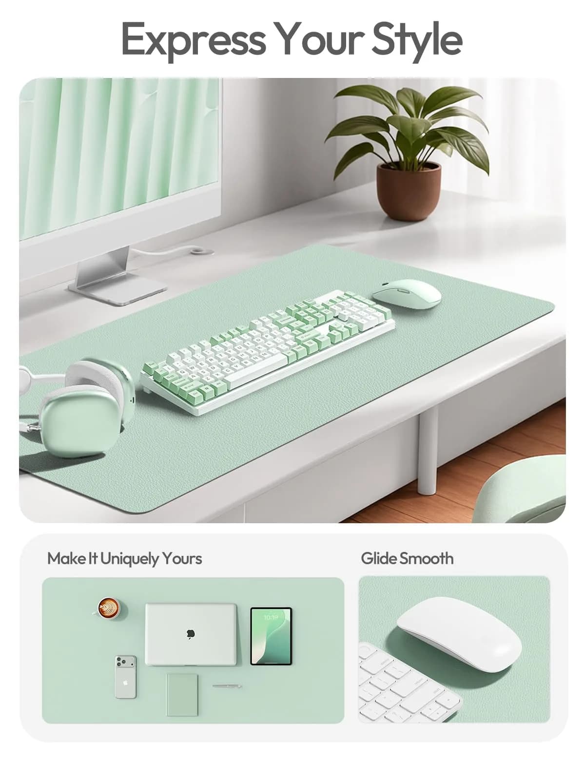 YSAGi Pale Green Desk Protector Pad with Large Mouse Mat, 35.4" x 17" | Protects Desks from Scratches, Stains, and Scuffs - main product image