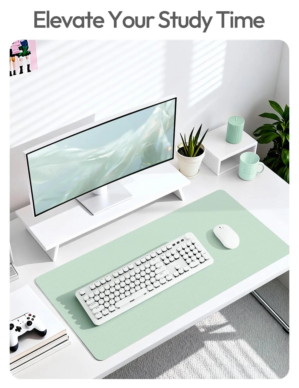 YSAGi Pale Green Desk Protector Pad with Large Mouse Mat, 35.4" x 17" | Protects Desks from Scratches, Stains, and Scuffs thumbnail 5
