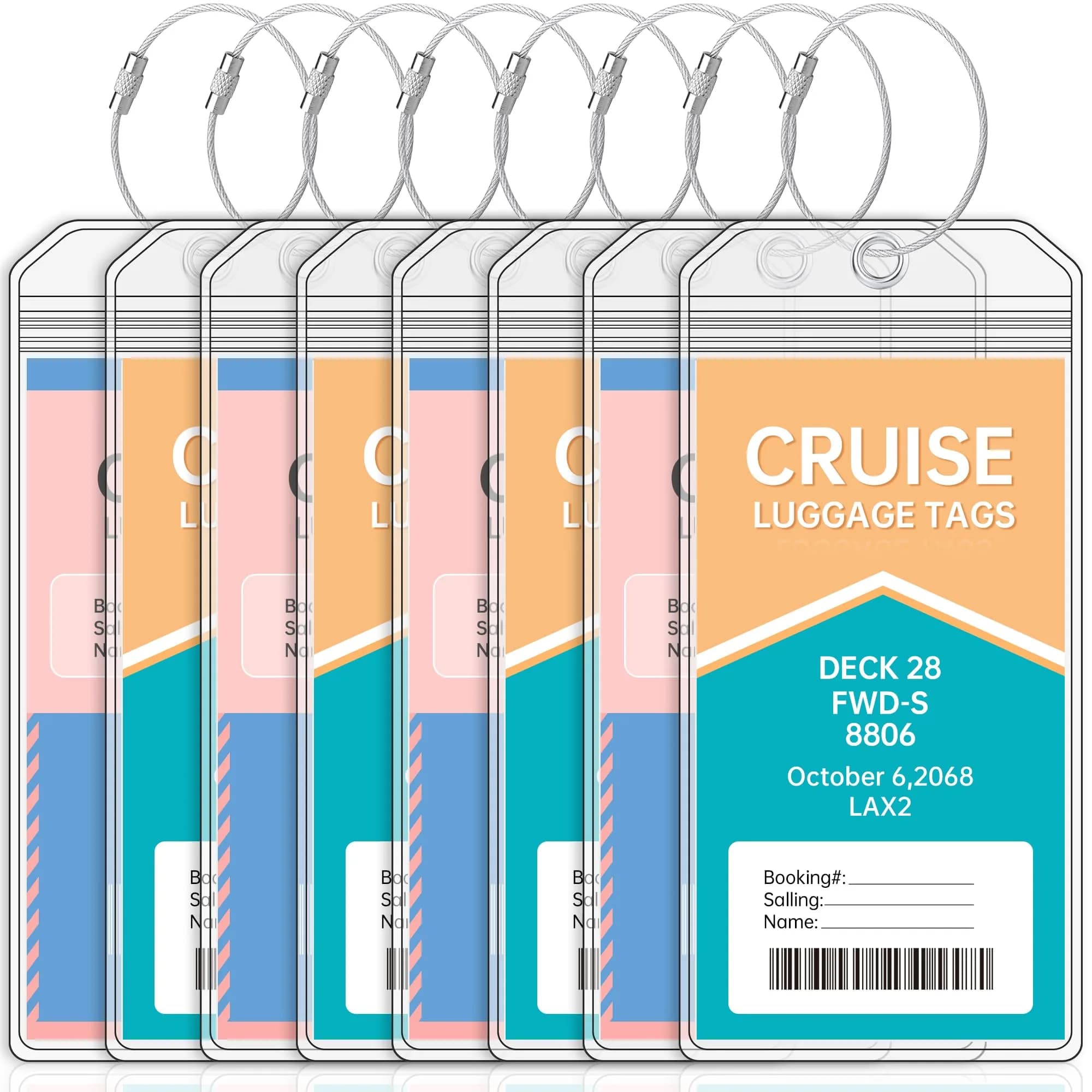 Teskyer Clear Cruise Luggage Tag Holder, Wide, 5 Pack | Waterproof PVC with Zipper & Steel Loop — Transparent