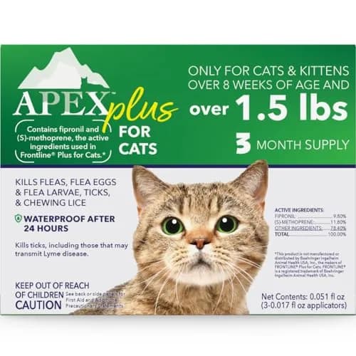 APEX ANIMAL HEALTH Flea & Tick Prevention Drops for Cats >1.5 lbs | 3-Month Supply, Easy & Safe thumbnail 1