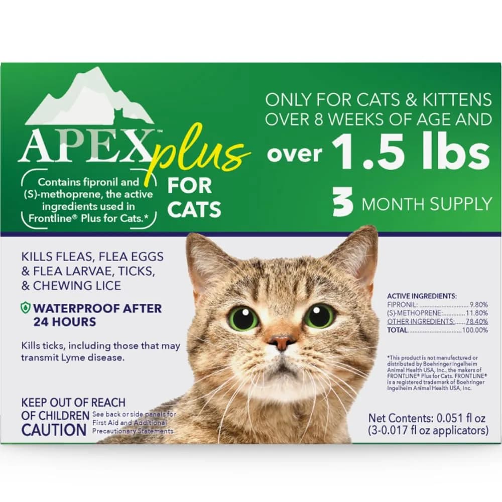 APEX ANIMAL HEALTH Flea & Tick Prevention Drops for Cats >1.5 lbs | 3-Month Supply, Easy & Safe