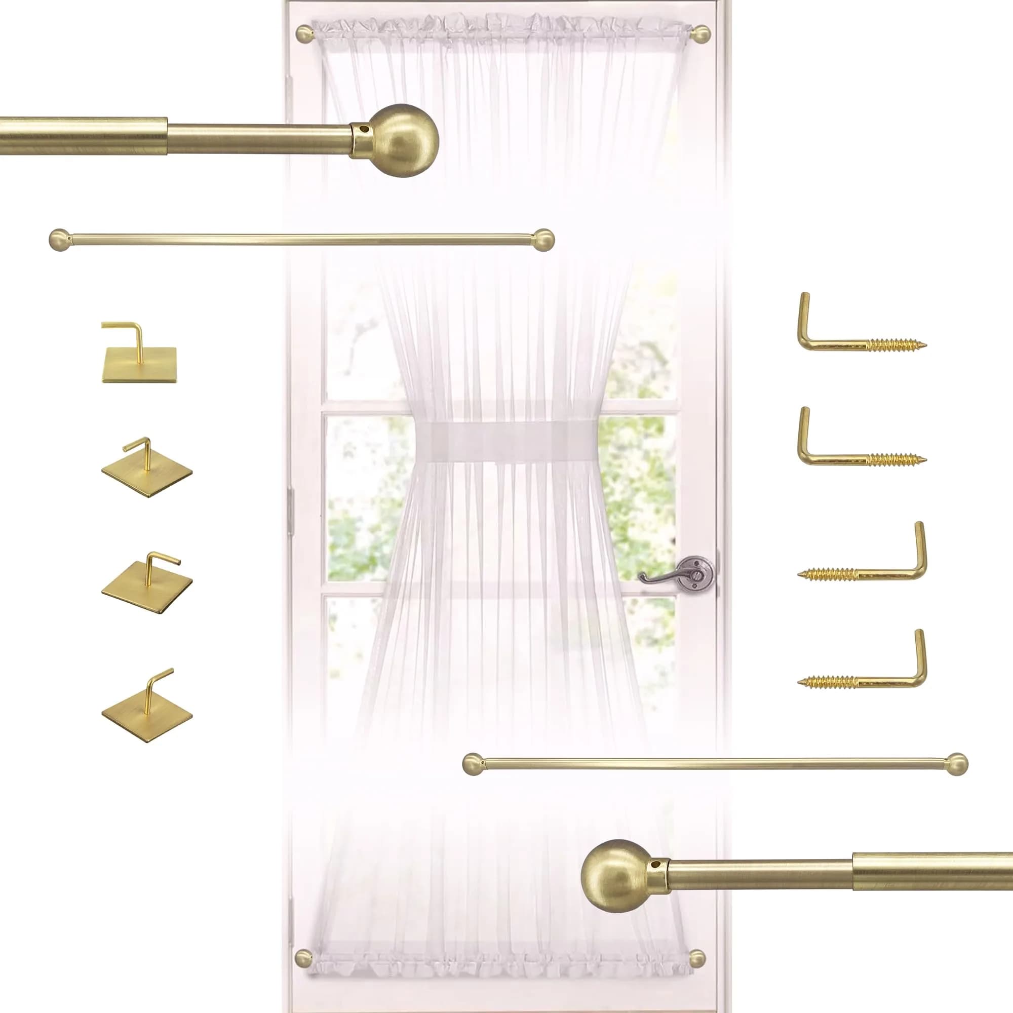 ARNORX 3/8" French Door Curtain Rod, 16-28" Adjustable, Brass Brushed | Lightweight, all-metal design for French doors - main product image