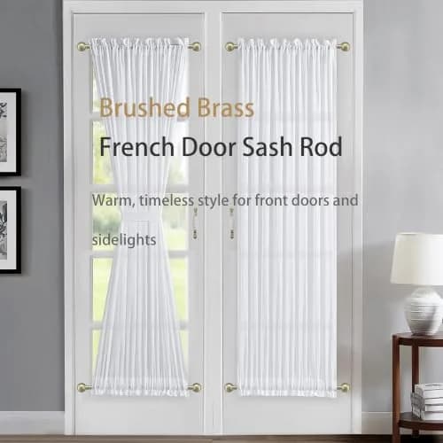 ARNORX 3/8" French Door Curtain Rod, 16-28" Adjustable, Brass Brushed | Lightweight, all-metal design for French doors thumbnail 2