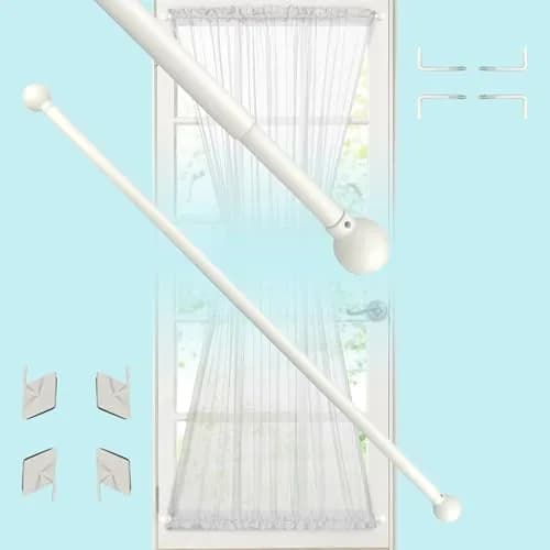 ARNORX Cafe Curtain Rods for French Door 2 Pack, Adjustable 16-28 Inch, 3/8" Diameter, White – Screw Mount & Adhesive thumbnail 1