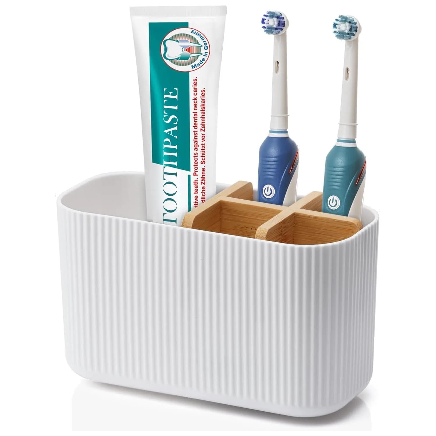 GFWARE Black Toothbrush Holder 5 Slots | Bathroom Organizer Countertop 16.5cm (6.5") — White