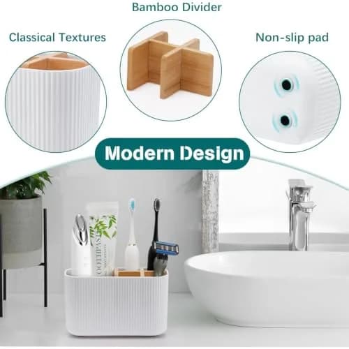 GFWARE White Toothbrush Holder, 5 Slots Bathroom Organizer | Countertop Organizer for Electric Toothbrushes & Toothpaste thumbnail 3