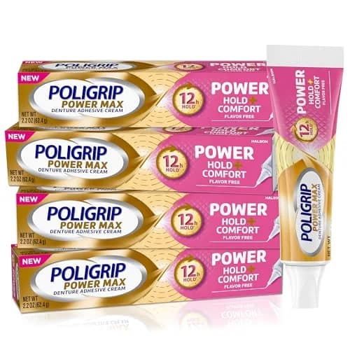 Poligrip Denture Adhesive Power Max Hold Plus Comfort | 4 Tubes 2.2 Oz Each thumbnail 1