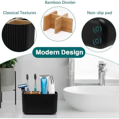 GFWARE Black Toothbrush Holder 5 Slots | Bathroom Organizer Countertop 16.5cm (6.5") thumbnail 3