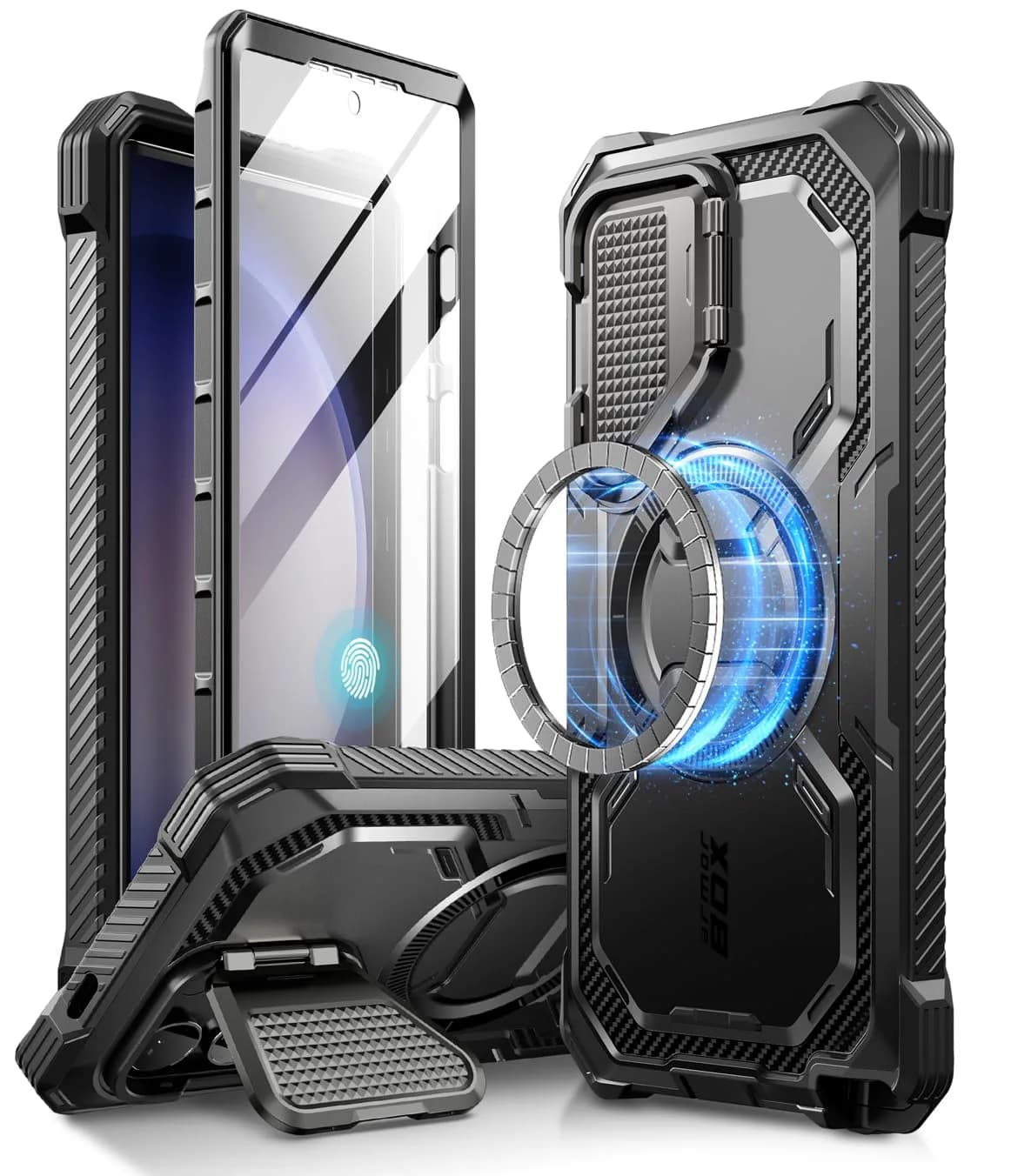 i-Blason Armorbox for Galaxy S24 Ultra Case with Camera Cover Stand & MagSafe, Black 19.7cm (7.75in) | Full Body Rugged Protection — Black