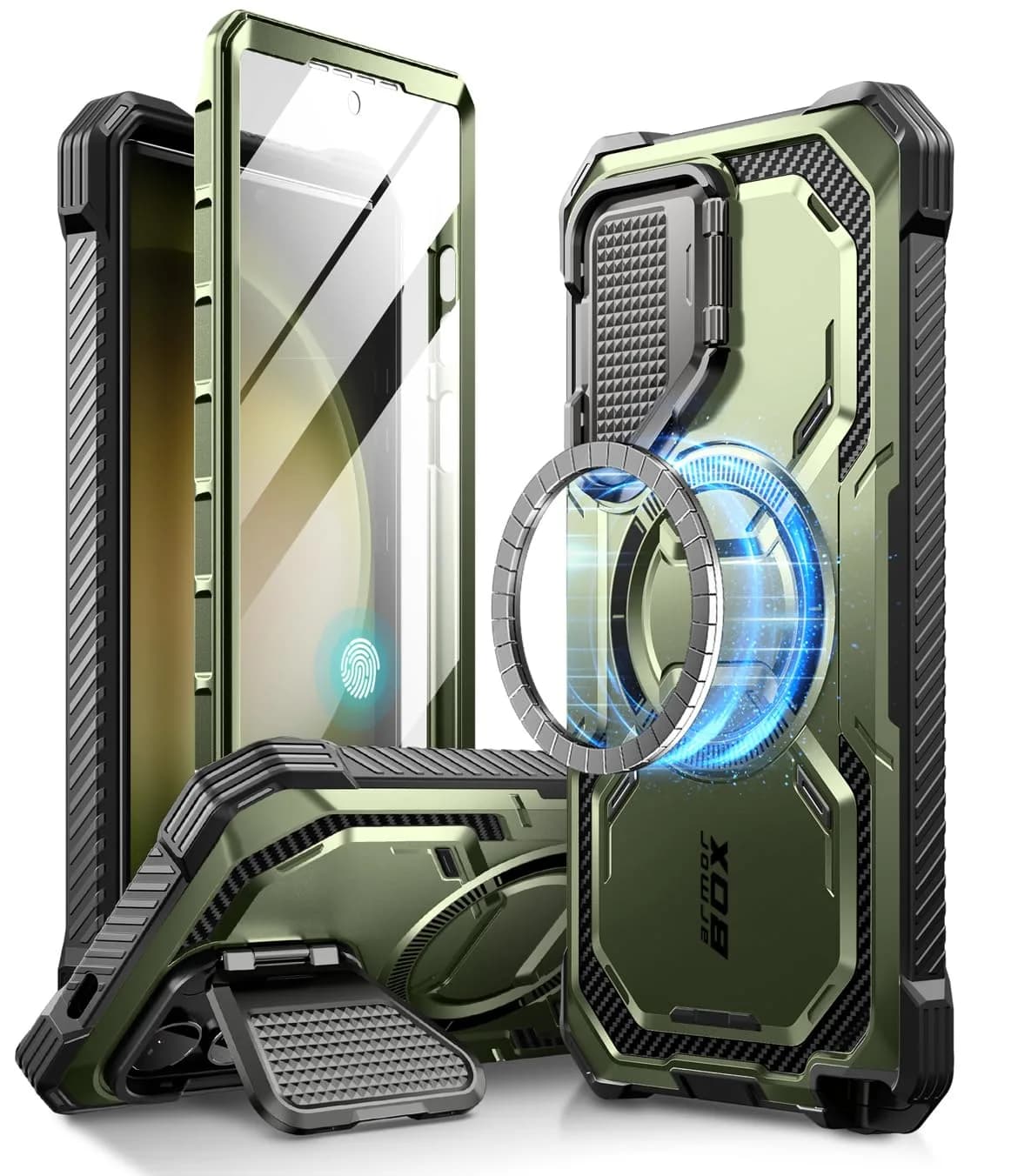 i-Blason Armorbox for Galaxy S24 Ultra Case with Camera Cover Stand & MagSafe, Black 19.7cm (7.75in) | Full Body Rugged Protection — Guldan