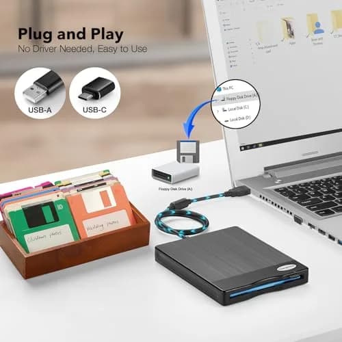 Chuanganzhuo 3.5 inch Floppy Disk Reader 1.44MB External USB Type A/C Drive | Plug-and-Play for Windows PCs thumbnail 6