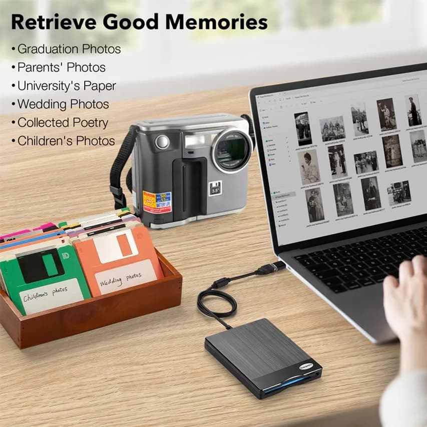 Chuanganzhuo 3.5 inch Floppy Disk Reader 1.44MB External USB Type A/C Drive | Plug-and-Play for Windows PCs thumbnail 3
