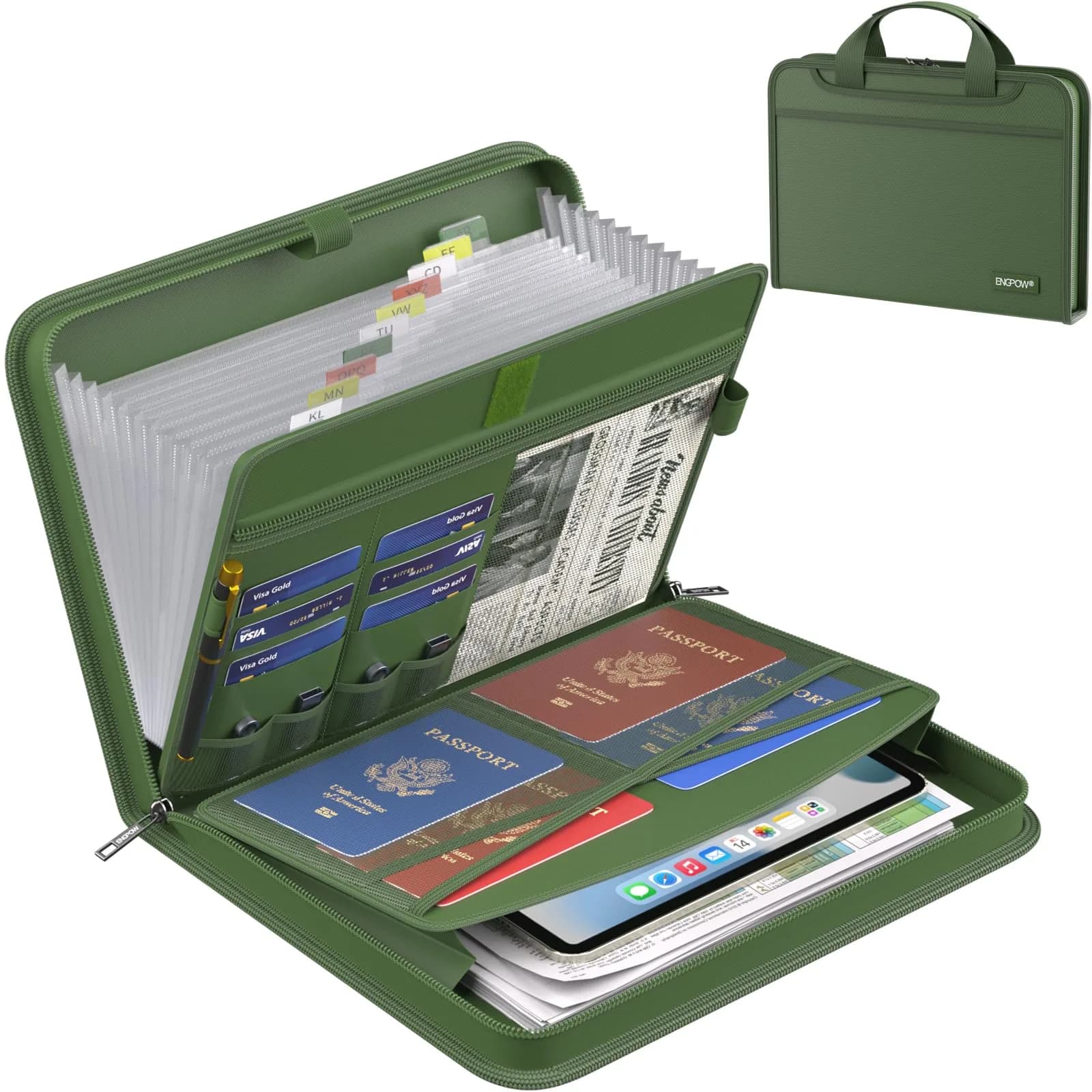 ENGPOW Fireproof Accordion File Organizer 14.2" x 10.4" x 2" | 13 Pockets with Handle & Labels - main product image