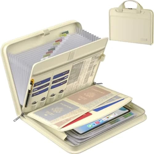 ENGPOW Fireproof Accordion File Organizer 14.2" x 10.4" x 2" | 13 Pockets Document Bag with Handle & Labels thumbnail 1