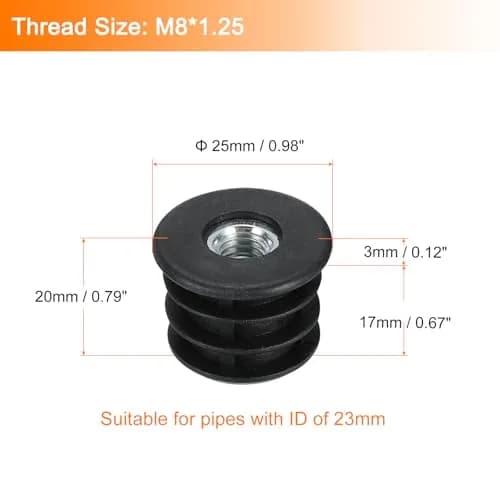 uxcell 10Pcs M8 Thread Round Tube Inserts for Furniture Legs 25mm | Stable Support & Easy Fit thumbnail 2