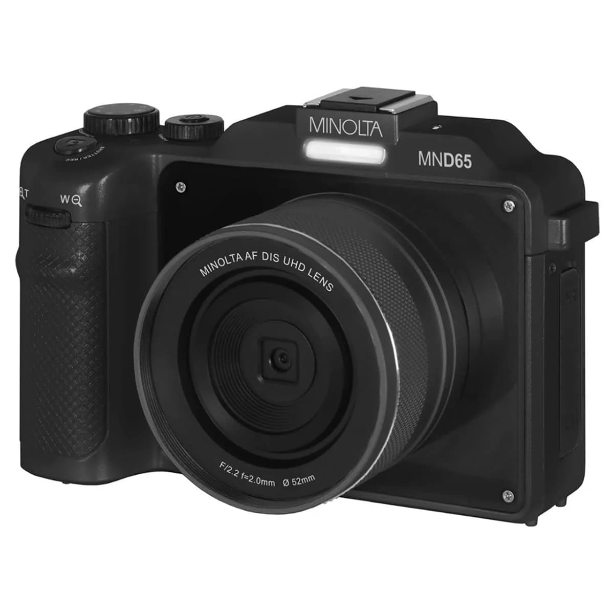 Minolta MND65 56MP Camera | 4K 60FPS Video, Dual-Lens Selfie, 18X Zoom, Compact Gray — Black