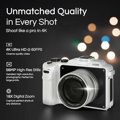 Minolta MND65 56MP Camera | 4K 60FPS Video, Dual-Lens Selfie, 18X Zoom, Compact Gray thumbnail 2