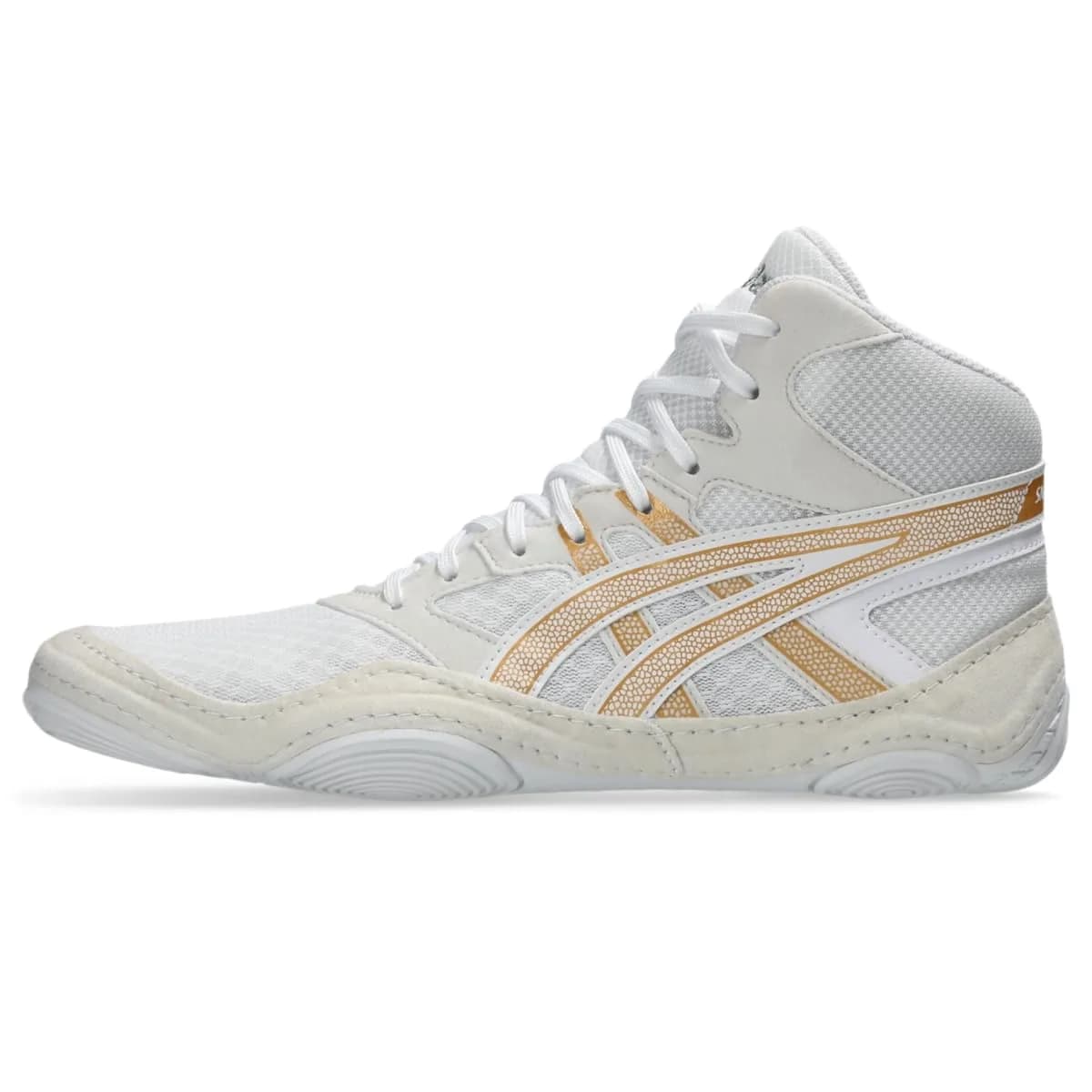 ASICS Men's Snapdown 4 Wrestling Shoes White/Pure Gold 250g (8.7 oz) | Durable High-Top Ankle Support