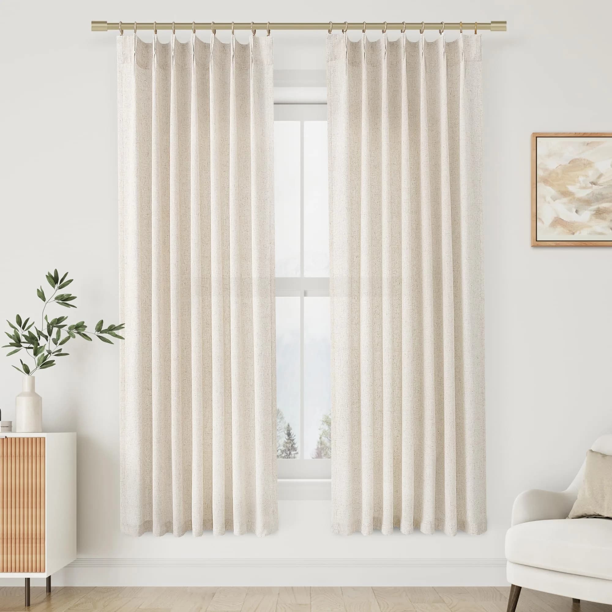Aersas Cream Beige Linen Curtains 203cm (72 Inches) Long 2 Panels Set | Light Filtering Pinch Pleated Drapes for Living Room & Bedroom