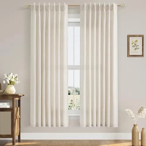 Aersas Cream Beige Linen Curtains 203cm (72 Inches) Long 2 Panels Set | Light Filtering Pinch Pleated Drapes for Living Room & Bedroom thumbnail 6