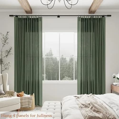 Aersas Olive Green Pinch Pleated Linen Curtains 84 Inches Long (2 Panels, 40"W x 84"L Each) | Light Filtering Boho Forest Hunter Moss Sheer Green Curtain thumbnail 6