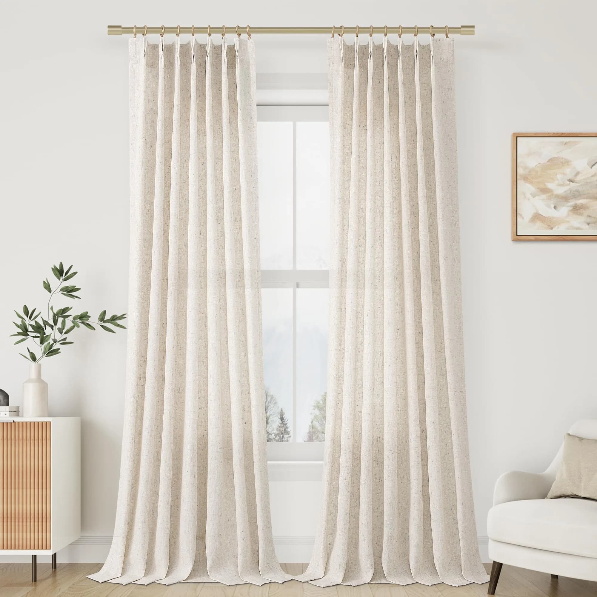 Aersas Linen Curtains 96 Inches Long | Floor to Ceiling Pinch Pleated Sheer for Living Room & Bedroom