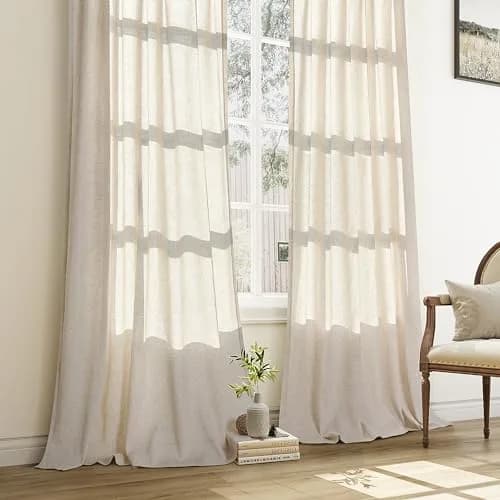 Aersas Linen Curtains 96 Inches Long | Floor to Ceiling Pinch Pleated Sheer for Living Room & Bedroom thumbnail 6