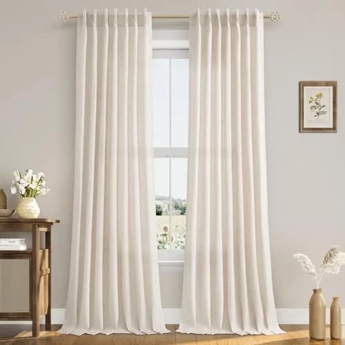 Aersas Linen Curtains 96 Inches Long | Floor to Ceiling Pinch Pleated Sheer for Living Room & Bedroom thumbnail 8