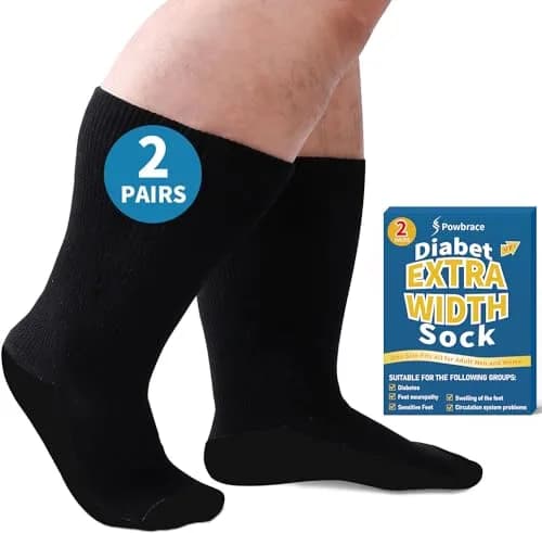 Powbrace Wide Diabetic Socks for Men Women Plus Size | Seamless Toe, Breathable, All-Black, 30-inch Stretch thumbnail 1