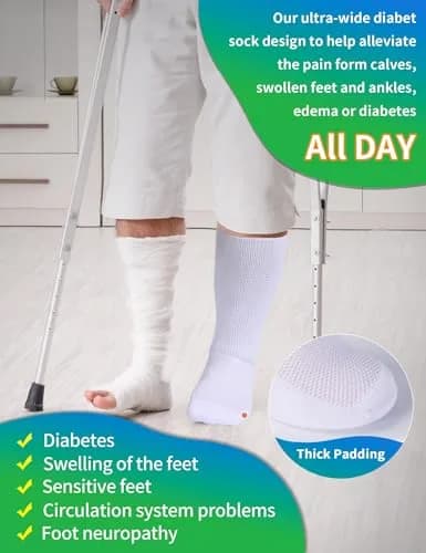 Powbrace Wide Diabetic Socks for Men Women Plus Size | Seamless Toe, Breathable, All-Black, 30-inch Stretch thumbnail 5