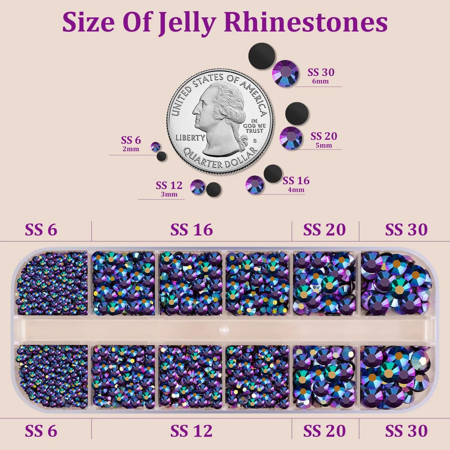 TINKRSTUFF Purplish Black AB 3Pcs Craft Beads | Flatback Crystal Gems with Glue & Tools