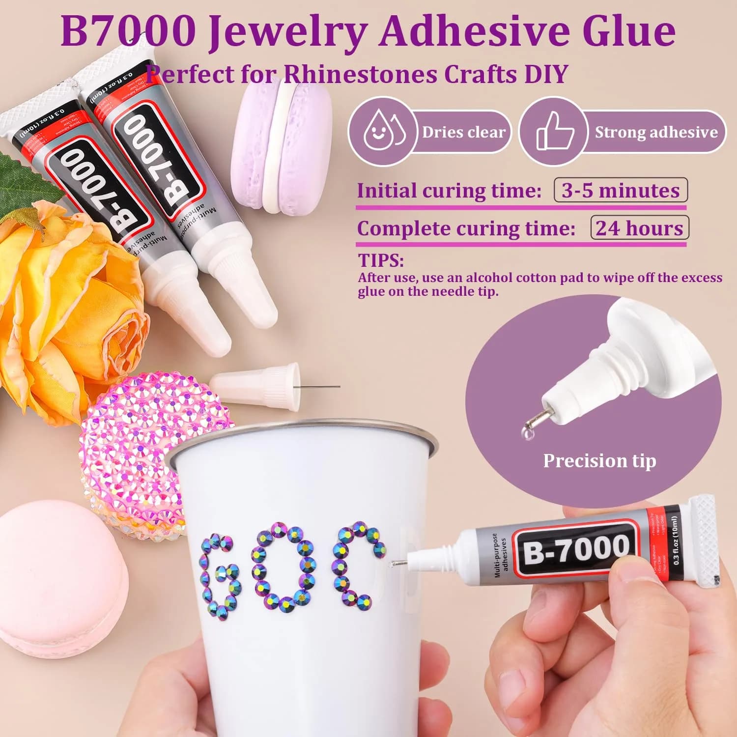TINKRSTUFF Purplish Black AB 3Pcs Craft Beads | Flatback Crystal Gems with Glue & Tools thumbnail 3