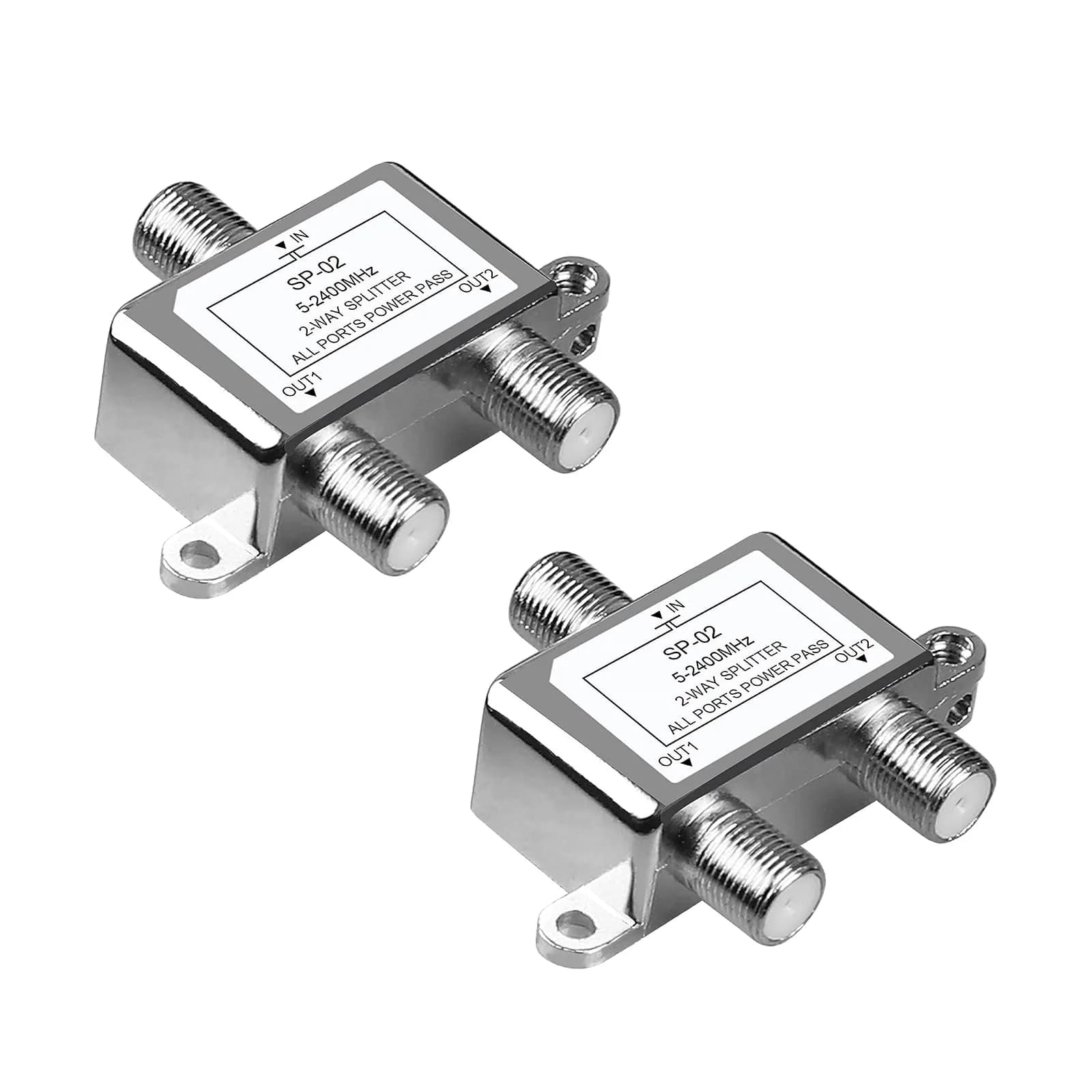 NEWCARE 2-Way Coaxial Cable Splitter for MoCA, 5-2400MHz, RG6 Compatible, 2-Pack Silver | Splits Digital Signal to 2 Devices