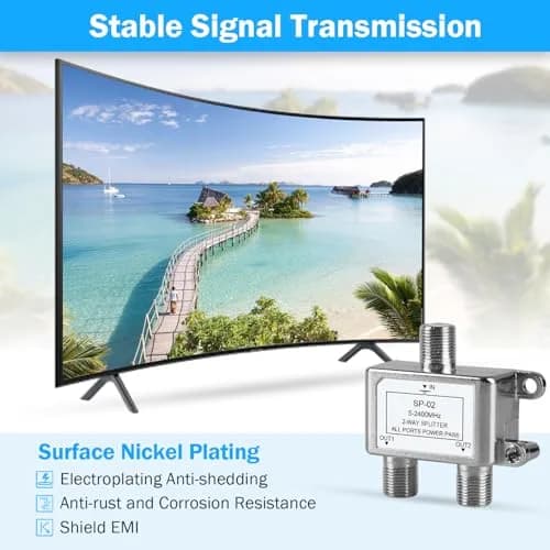 NEWCARE 2-Way Coaxial Cable Splitter for MoCA, 5-2400MHz, RG6 Compatible, 2-Pack Silver | Splits Digital Signal to 2 Devices thumbnail 5