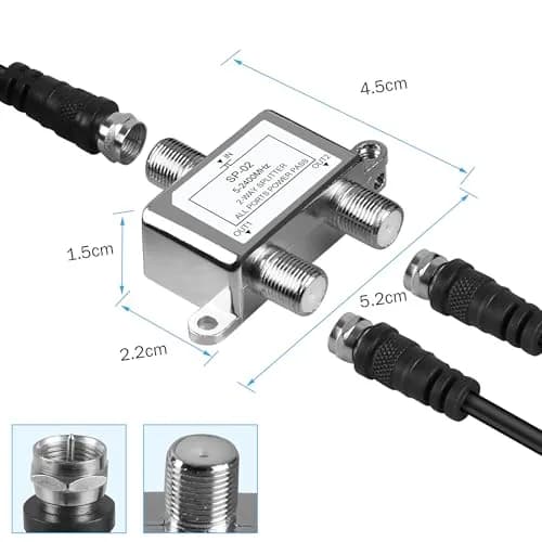 NEWCARE 2-Way Coaxial Cable Splitter for MoCA, 5-2400MHz, RG6 Compatible, 2-Pack Silver | Splits Digital Signal to 2 Devices thumbnail 7