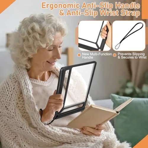 AKKYCVS 5X Full Page Magnifying Glass with Handle & Wrist Strap, 12.7cm x 17.8cm (5" x 7") Viewing Area | Lightweight Reading Aid for Seniors thumbnail 3