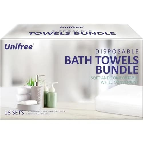 UNIFREE Disposable Towels Bundle, 1 Bath Towel & 2 Hand Towels, 18 Sets | Hygienic & Portable thumbnail 1