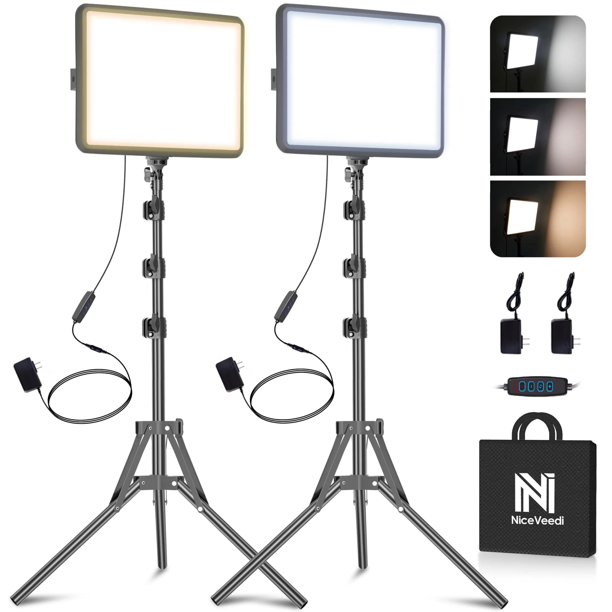 NiceVeedi 25W LED Video Light Kit 2-Pack with Tripod Stand, 73" Stream Light for Video Recording
