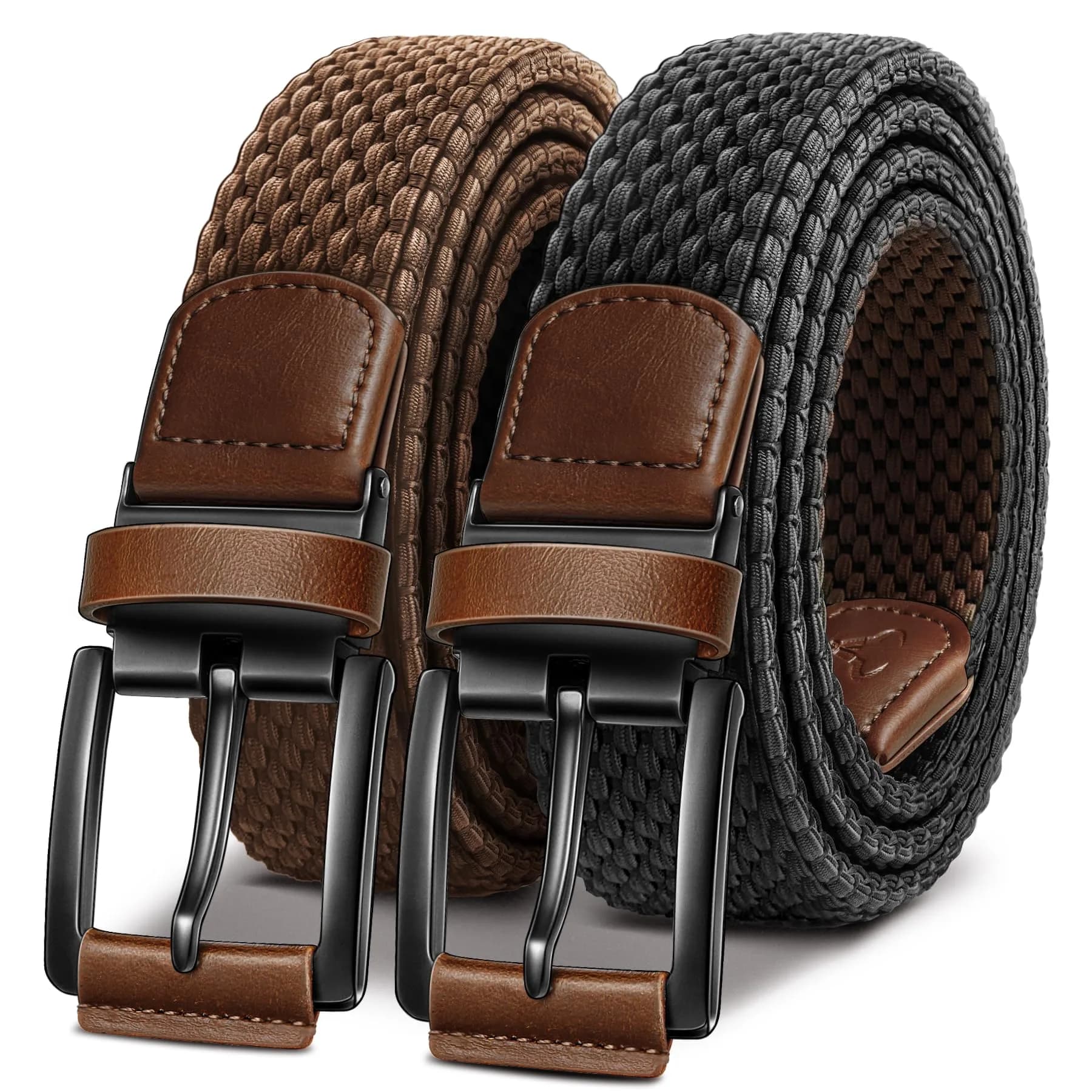 BULLIANT Reversible Stretch Braided Web Belt 1 3/8" | Modern Casual Style for Men
