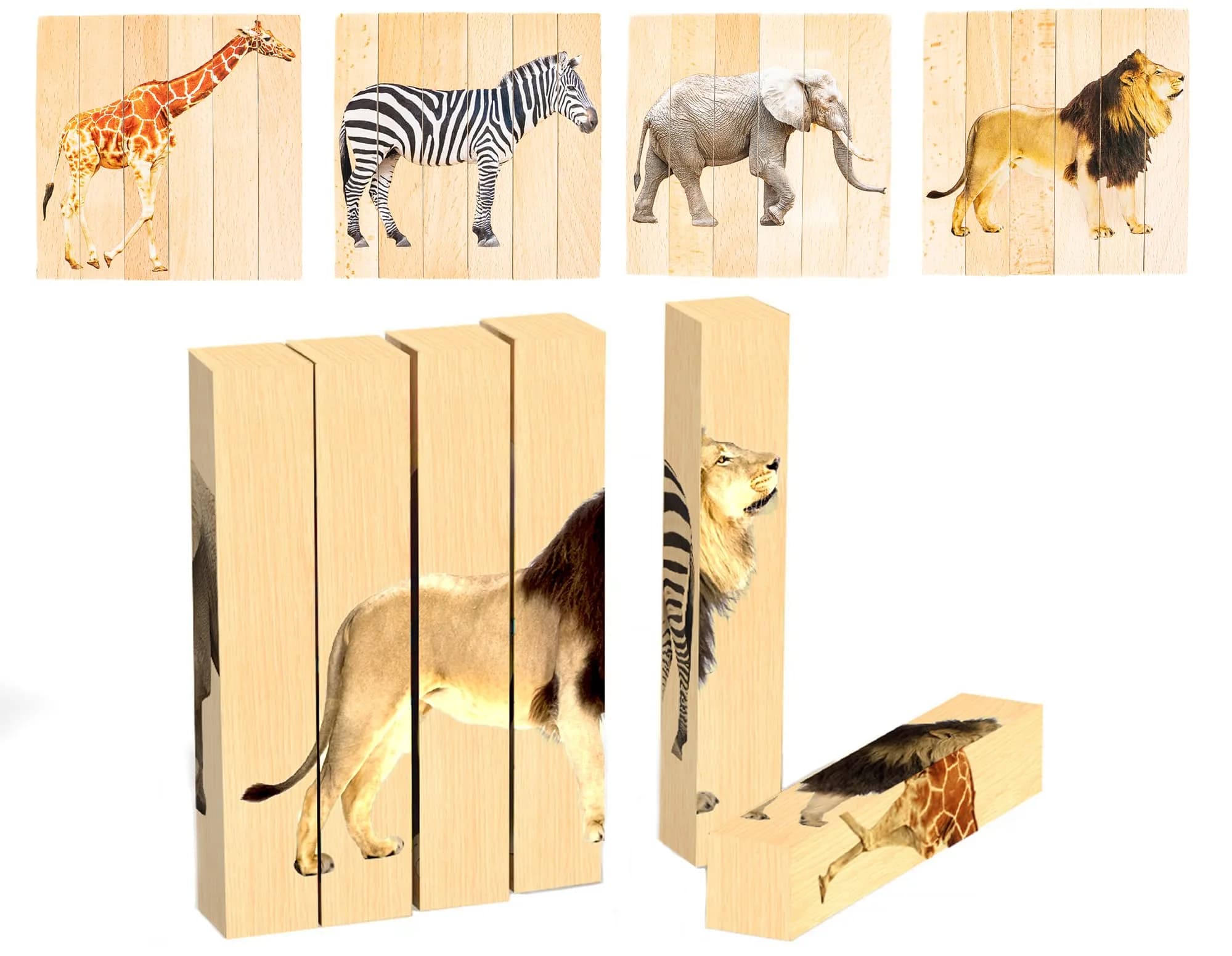 Montessori & Me Wooden Animal Chunky Puzzles for Toddlers 2+ Years - 4-in-1 Safari Animal Block Puzzle Toy | Educational STEM Learning - main product image
