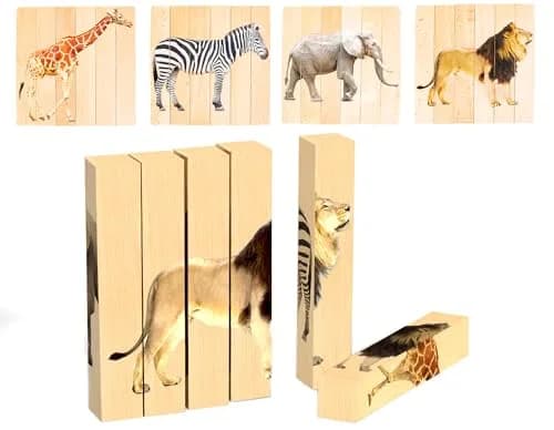 Montessori & Me Wooden Animal Chunky Puzzles for Toddlers 2+ Years - 4-in-1 Safari Animal Block Puzzle Toy | Educational STEM Learning thumbnail 1