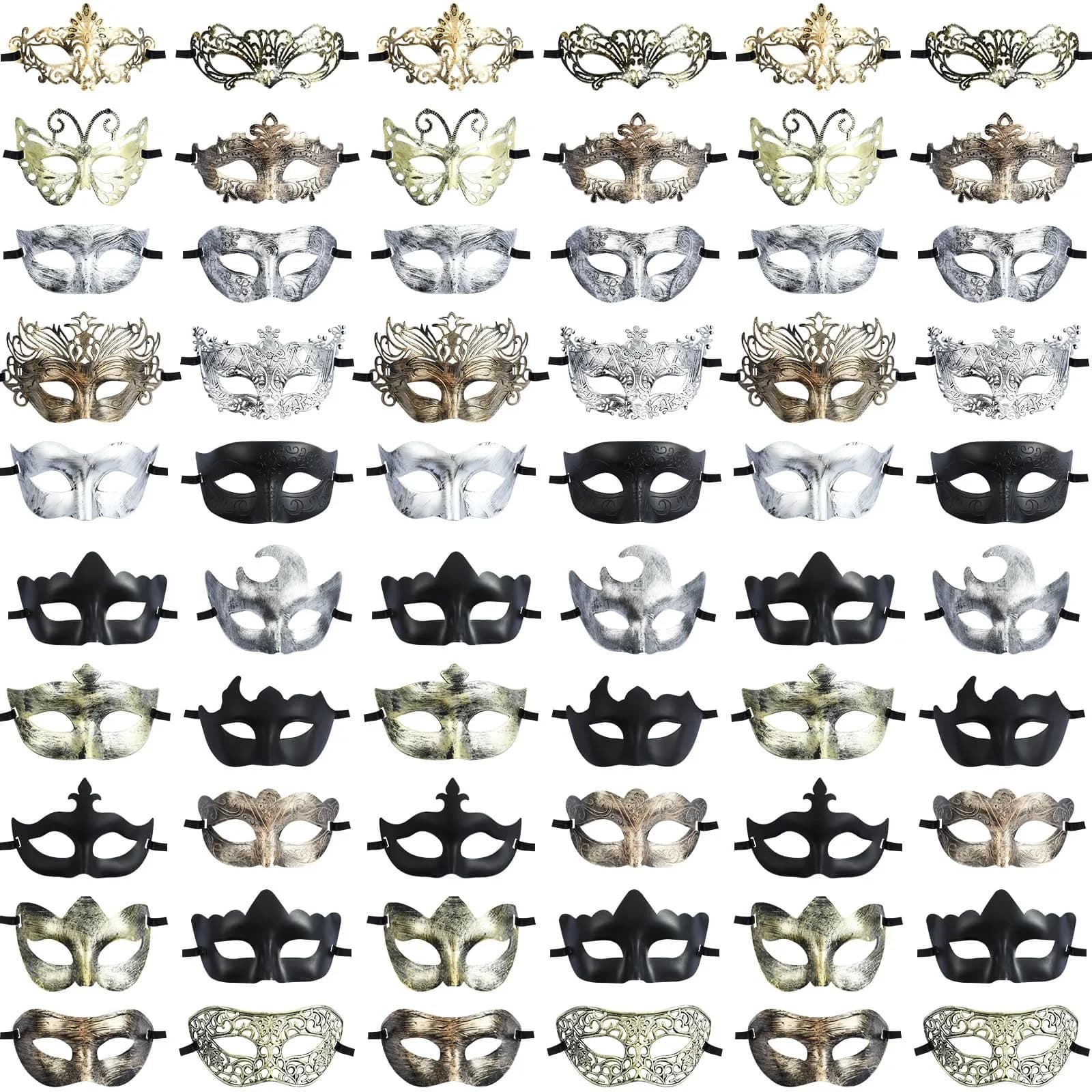 Chivao 60 Pcs Halloween Masquerade Masks Bulk | Classic Venetian Style for Parties - main product image