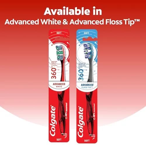 Colgate 360 Advanced Whitening Medium Toothbrush Pack, 4 Count | Spiral Bristles for Deep Clean thumbnail 6